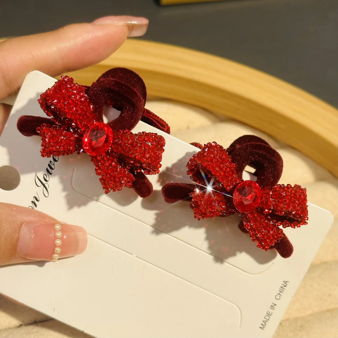 [2个装]红色丝绒秋冬气质双面丝绒蝴蝶结