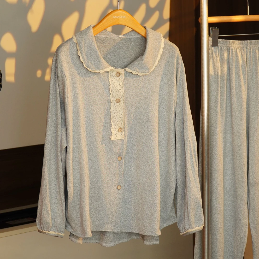 DK简丹生活【少女灰】小众潮牌设计可外穿睡衣长袖长裤家居服套装