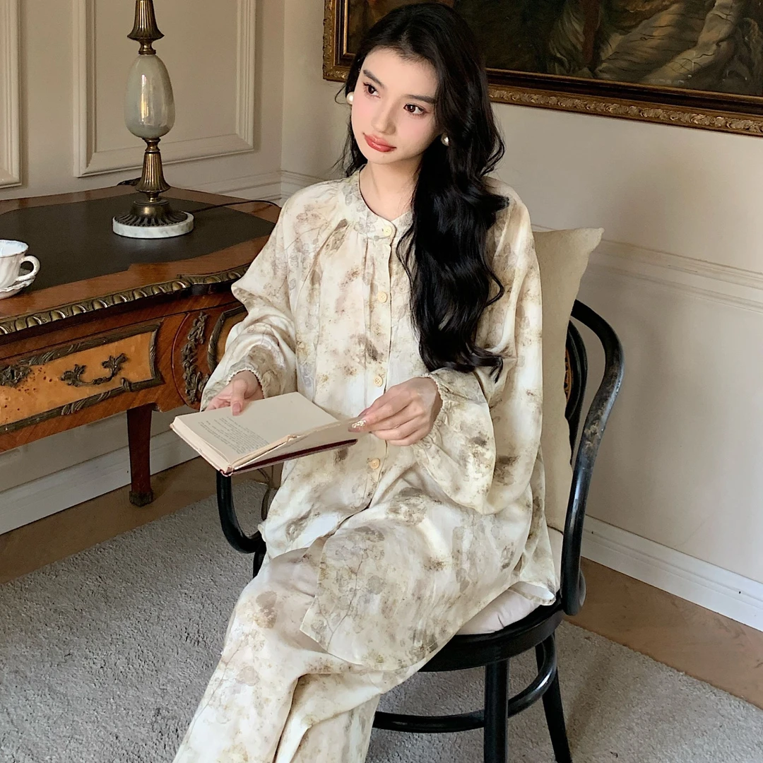 【水墨丹青】睡衣女春秋季新款国风家居服套装可外穿长袖长裤