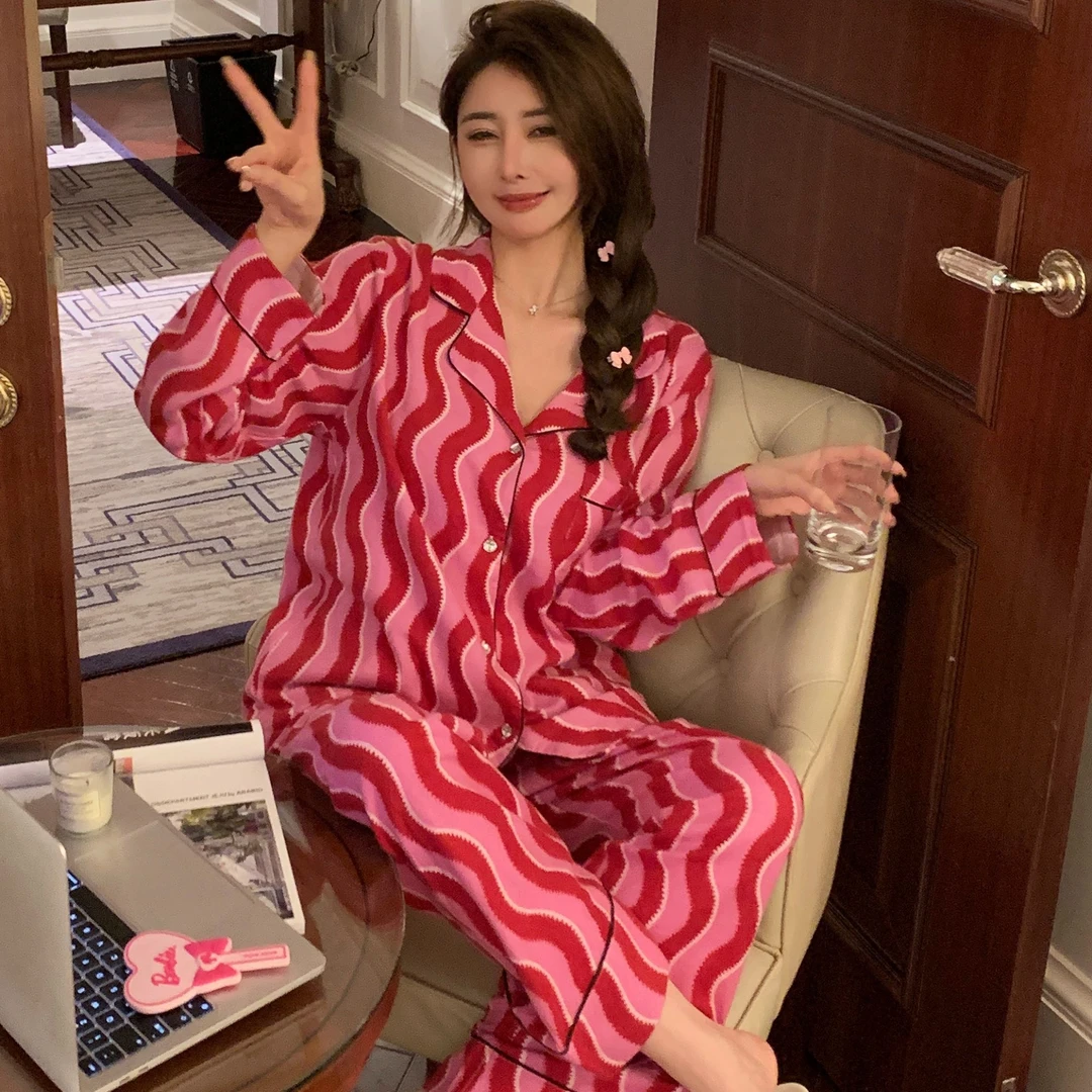 简丹生活【新年红丝带】艺术小众设计可外穿潮牌睡衣长袖长裤家居服