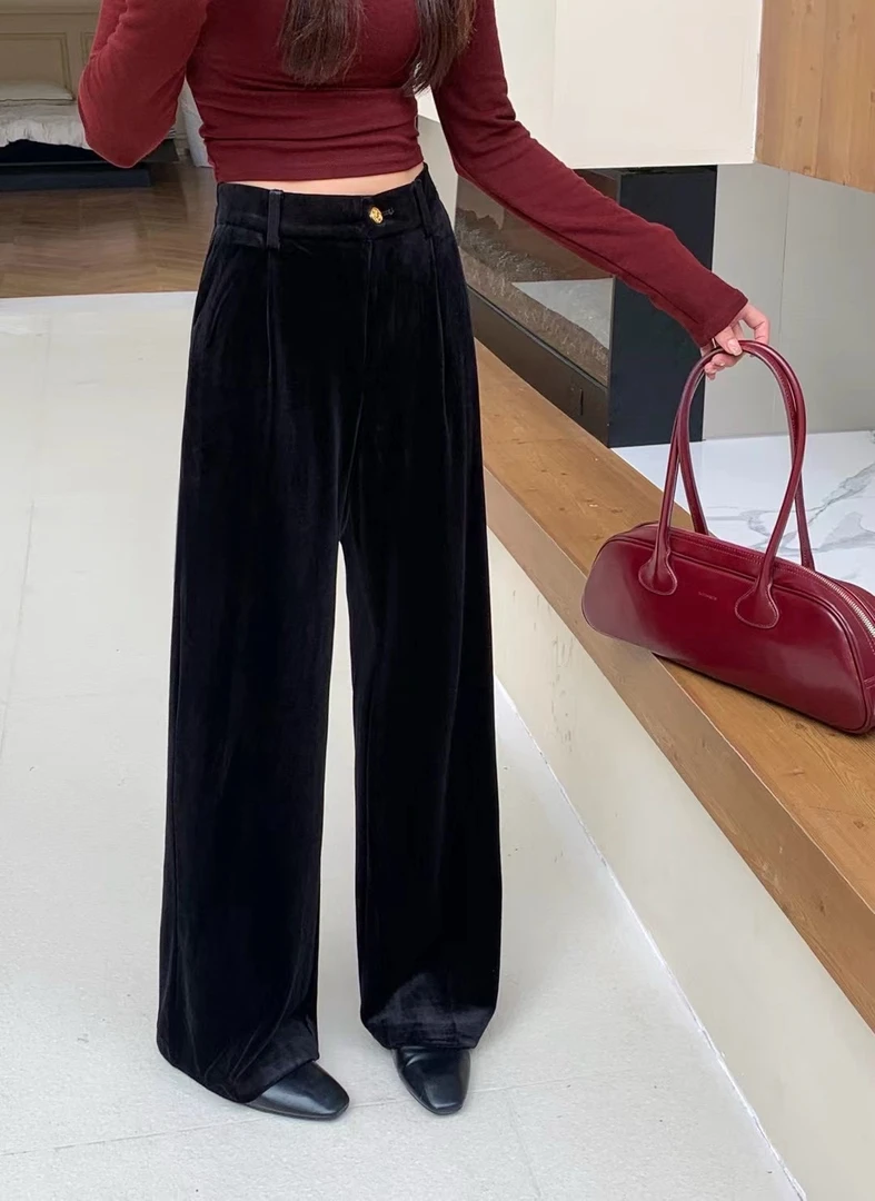 韩奢爆款推荐~丝绒阔腿裤