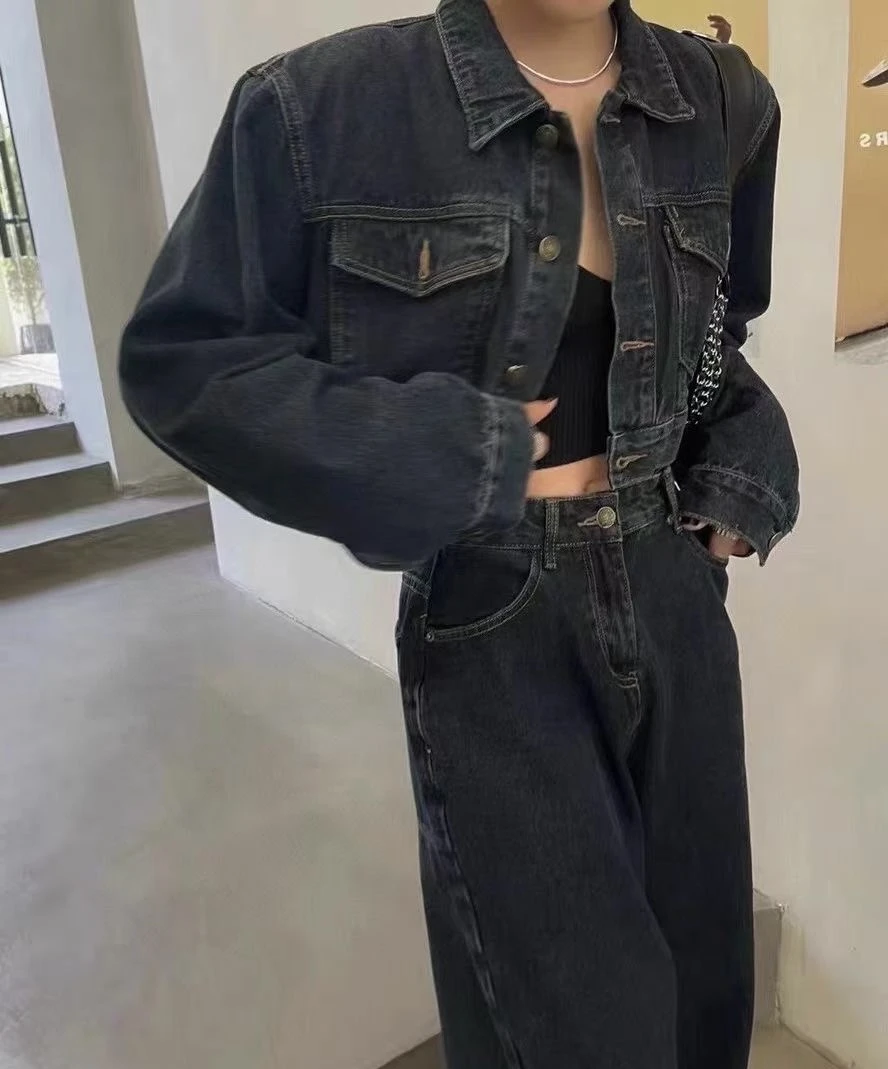 小个子秋冬新款牛仔裤+牛仔外套套装