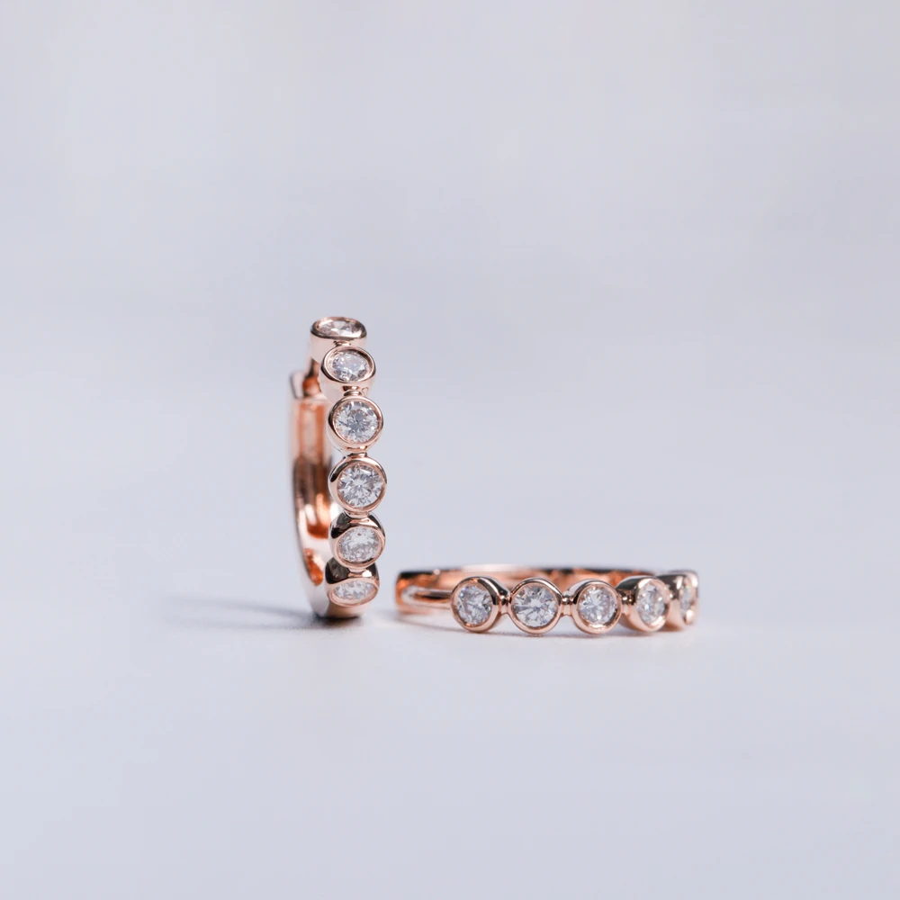 真钻纯18K金钻石玫瑰金泡泡耳扣Au750时尚ins风百搭气质耳扣