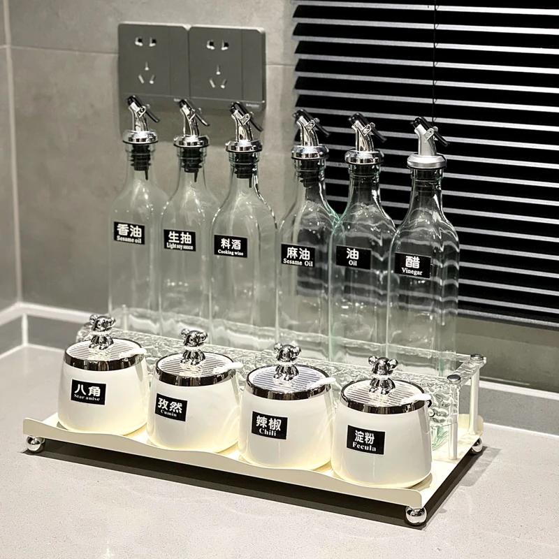轻奢奶油风调料盒家用厨房高级感陶瓷盐味精调味罐酱油瓶组合套装