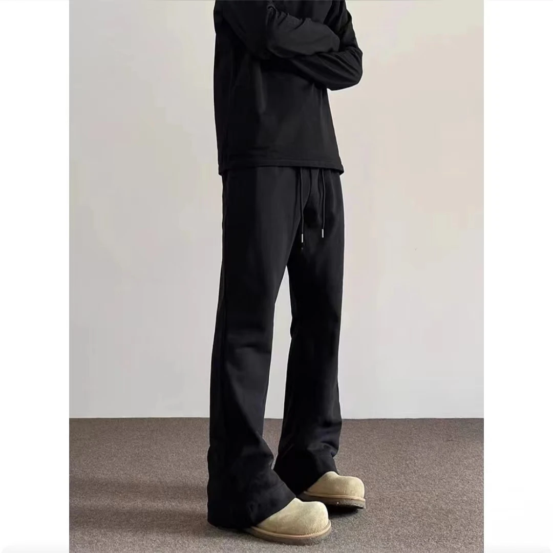 秋冬季加绒美式复古黑色弯刀版型微喇叭裤cleanfit卫裤显瘦长裤