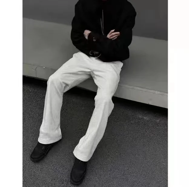 秋季新款白灰色微喇叭卫裤休闲裤cleanfit弯刀版型男女显瘦运动裤