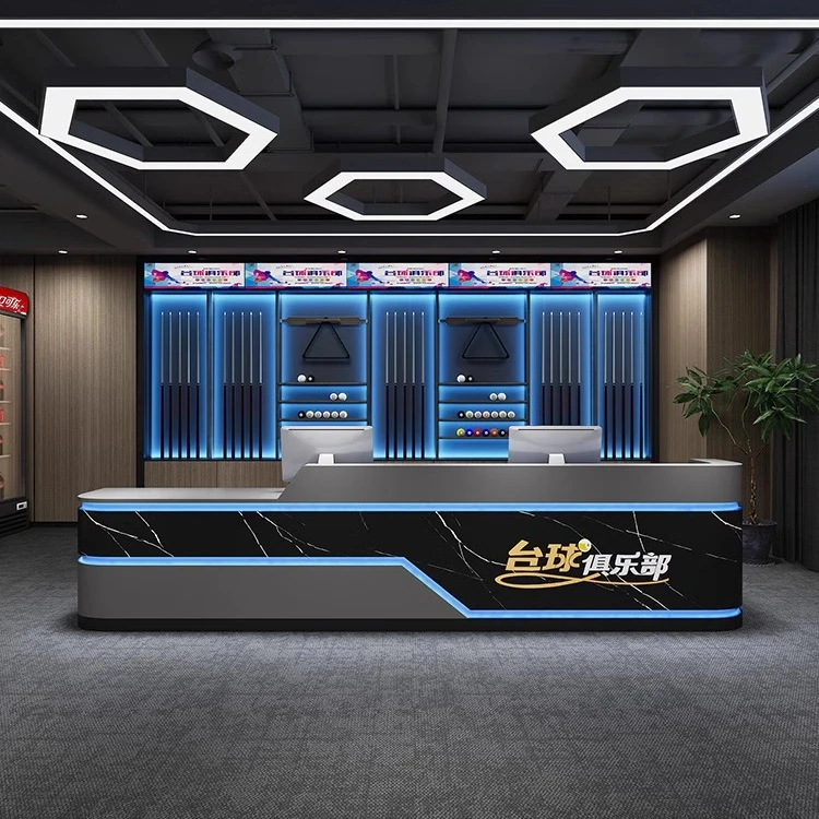 工业风台球厅收银台酒吧吧台网咖健身房前台酒店接待柜台转角定制