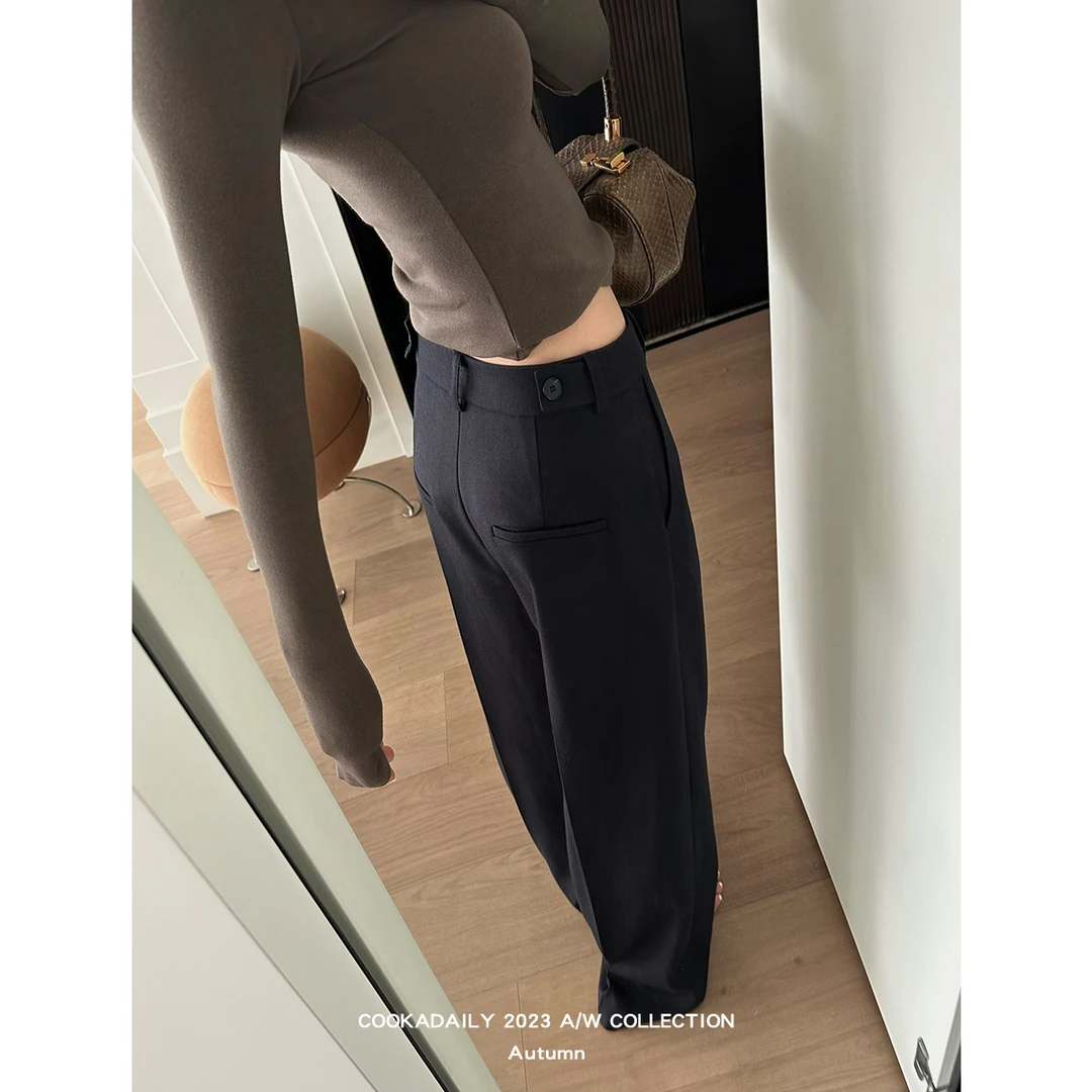 【优选品质】_极简时髦row式穿搭挺阔西装裤女垂感阔腿休闲裤子