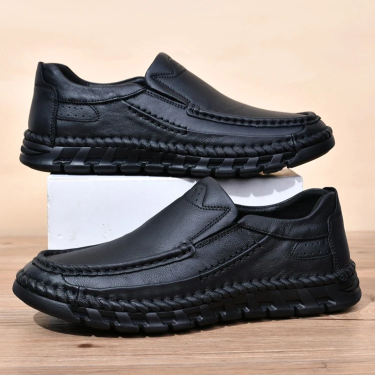 佐鹿男士手工皮鞋百搭缝线平替好物防滑商务软底软面一脚蹬2055