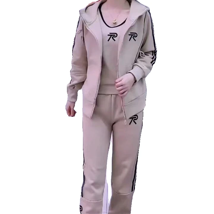 2023新款韩版女士三件套时尚休闲连帽【外套+背心+裤子】运动服