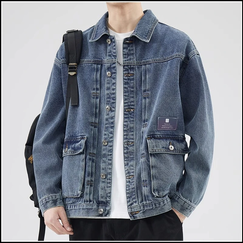 工装牛仔外套男春秋2023新款韩版潮牌男生早秋宽松翻领夹克上衣服