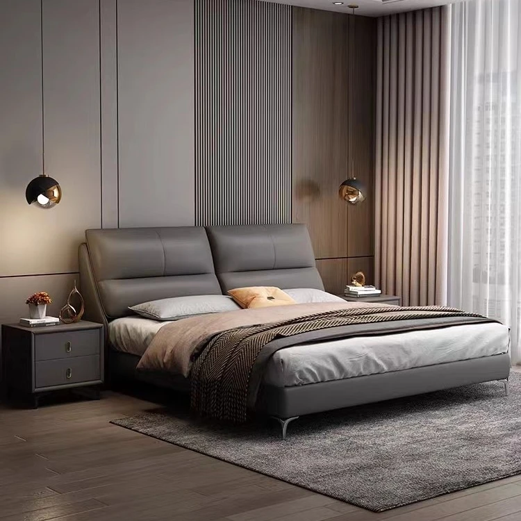 XA90头层牛皮真皮床轻奢轻奢可储物1.8/1.5米大床家具工厂直销