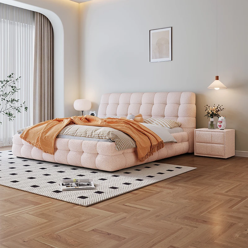 泰迪绒主卧大床意式轻奢床新款婚床次卧床现代简约大小户型双人床