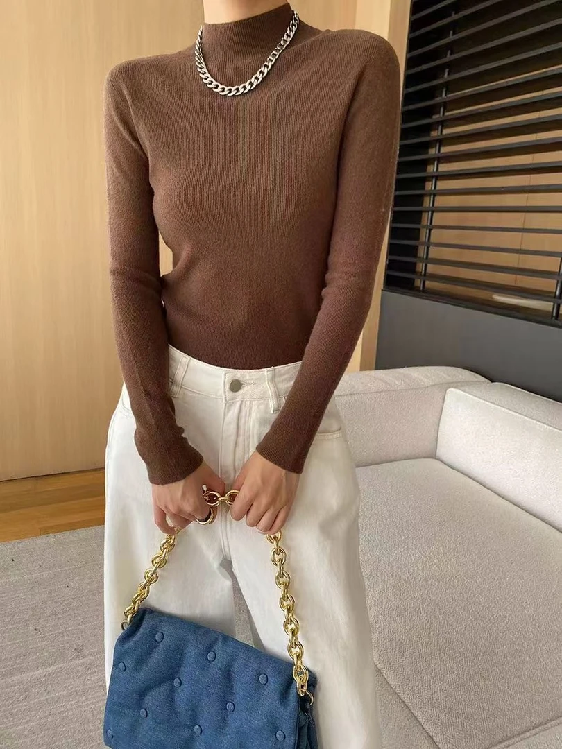 中领30毛针织打底衫修身秋冬时尚百搭保暖半高领半高领纯色纯色