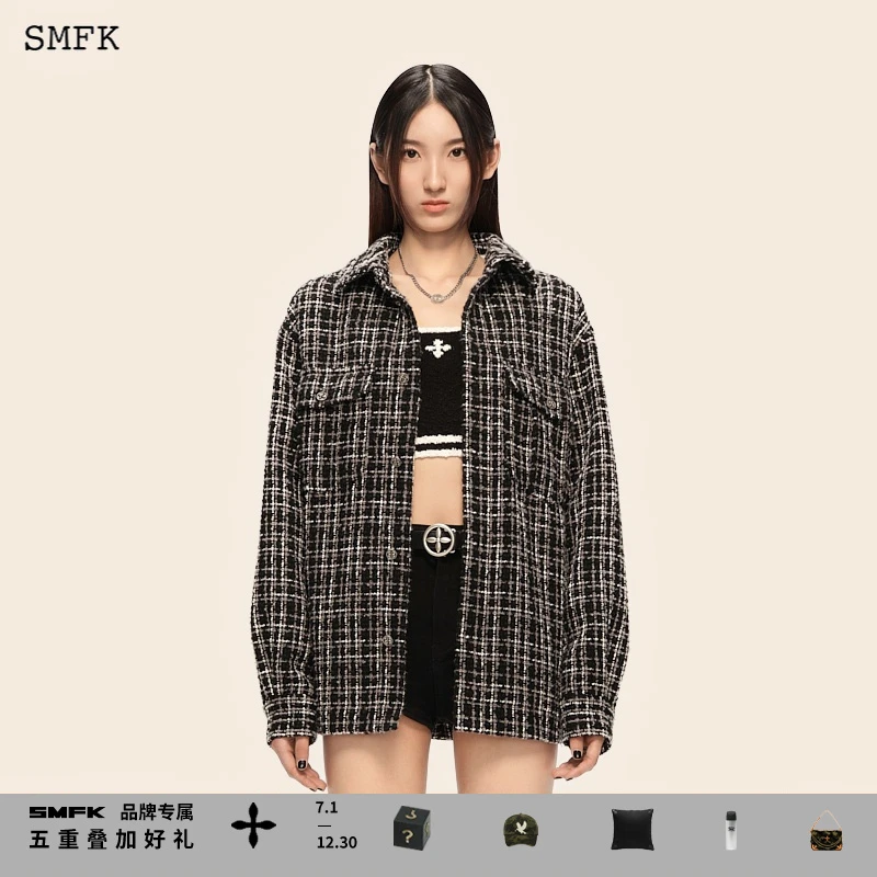 SMFK荒野世界格纹毛呢衬衫 UG015BS 吴宣仪同款工装衬衣外套