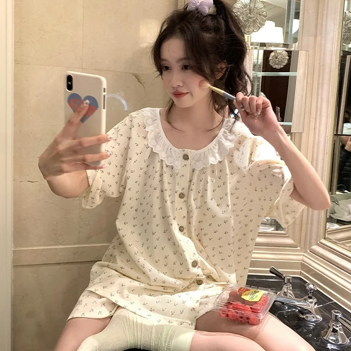 【樱桃物语】ins韩版甜美睡衣女夏季短袖学生宿舍家居服套装可外穿