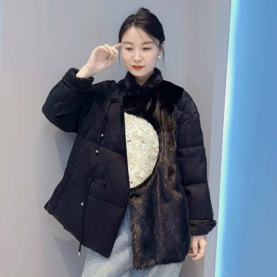 【XRSHIJIA】高端轻奢女士国风配搭水貂保暖鹅绒服  6868