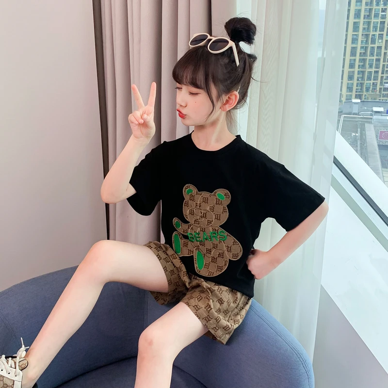 女童套装夏季2024新洋气网红女孩短袖夏装中大儿童时髦运动两件套