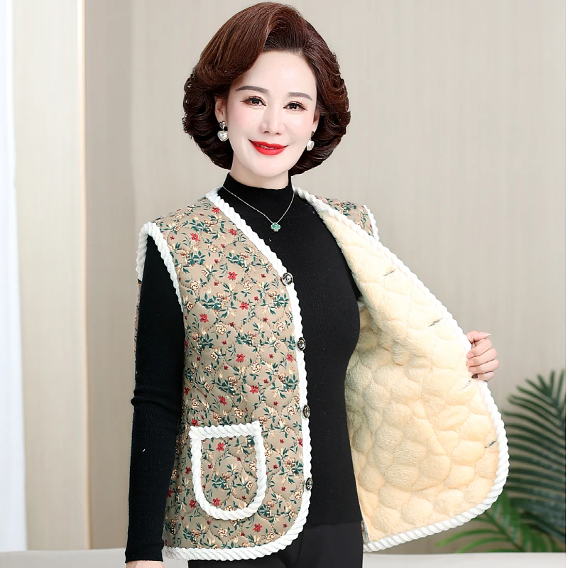 中老年妈妈装加绒马甲无袖坎肩小背心舒适保暖新款洋气棉服秋冬装