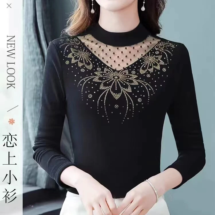 秋冬季新款加绒打底衫女士时尚洋气妈妈装宽松显瘦保暖长袖上衣