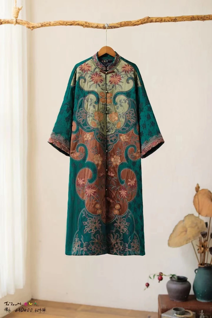 自在安然（再见时光）国风中式刺绣休闲中袖复古棉衣