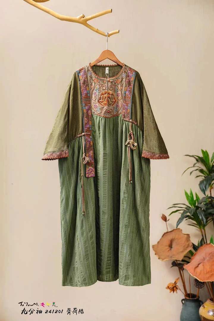 春意阑珊 （再见时光）国风女装中式休闲九分袖复古宽松连衣裙