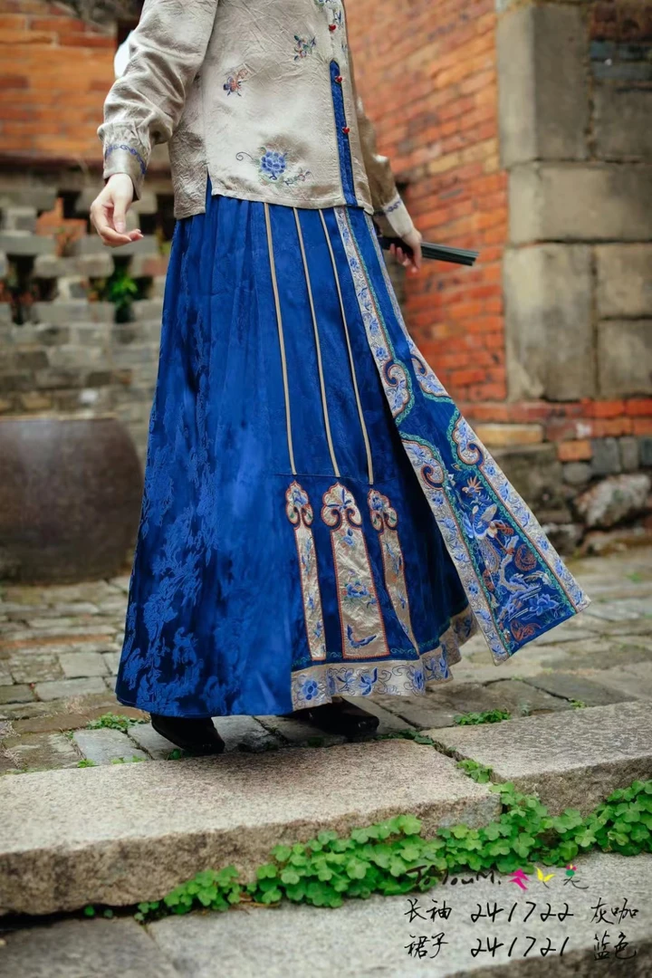 凤楼飞箫（再见时光）百搭中式宽松国风重工复古刺绣休闲半身裙