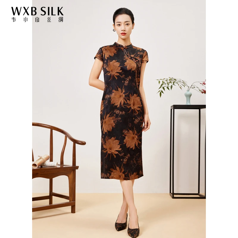 韦小宝春夏红色印袖香云纱连衣裙国风婚宴喜婆婆旗袍2021147240