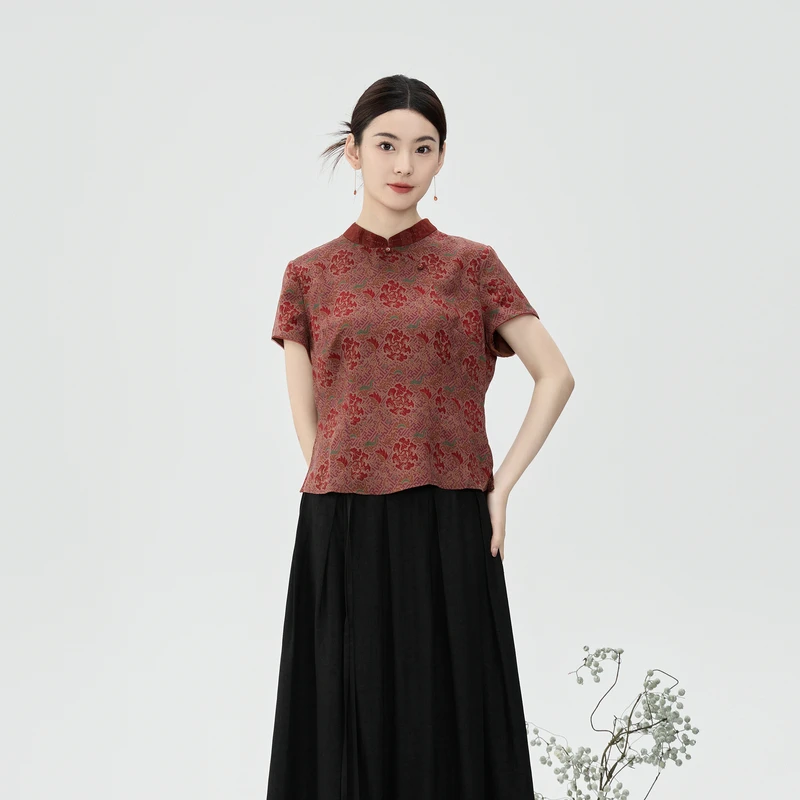 24年春夏新款桑蚕丝香云纱复古中式国风小衫6421101004