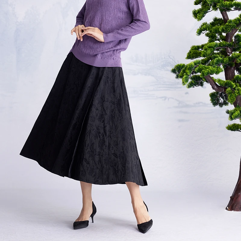 韦小宝女士文艺气质提花复古百搭长裙-2231143124