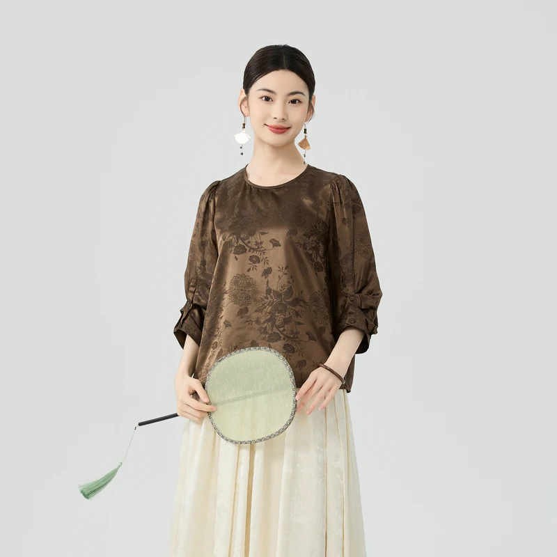 韦小宝24年春夏新款桑蚕丝气质百搭女士圆领衬衫6421101003