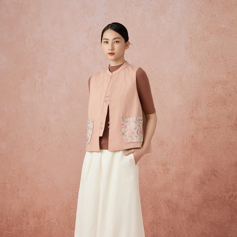 韦小宝24年秋新款桑蚕丝宋锦中式立领休闲感H版型马夹2431109039