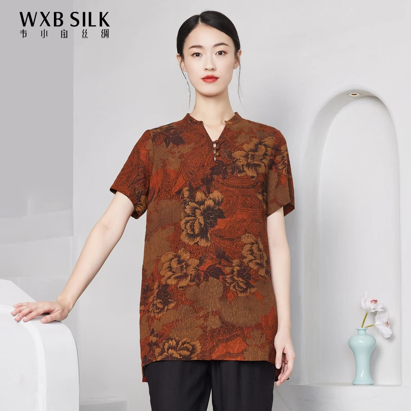 韦小宝春夏冠乐绉印花香云纱上衣2021101048