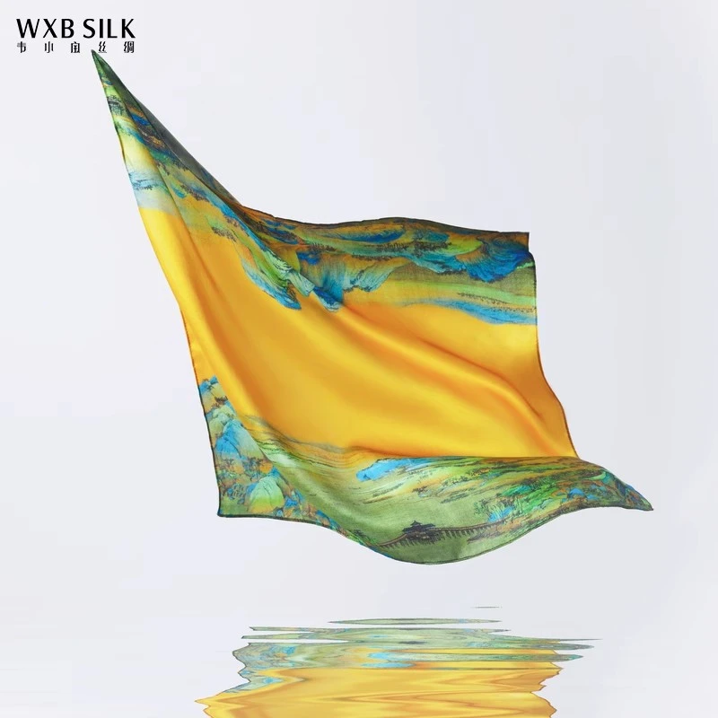 千里江山图2024夏桑蚕丝方形丝巾7411283015