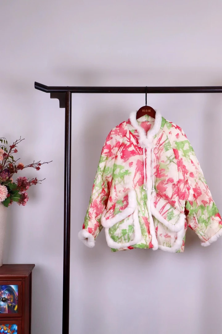 梦鹿  丨90白鸭绒保暖羽绒服白鸭绒獭兔毛皮草盘扣羽绒服