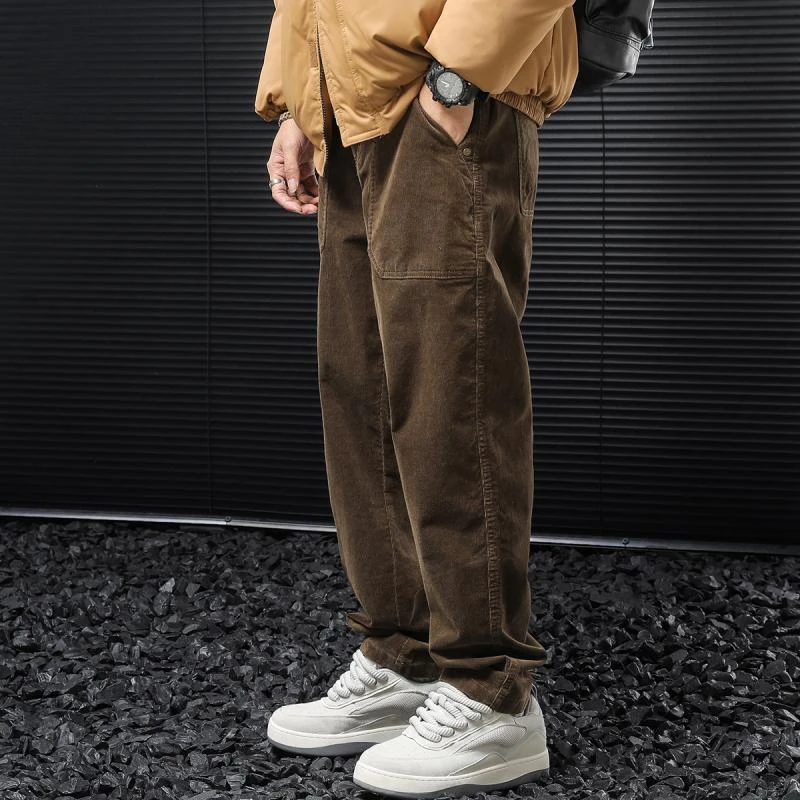 秋冬日系复古重磅高端灯芯绒休闲裤男潮流百搭宽松直筒运动长裤子