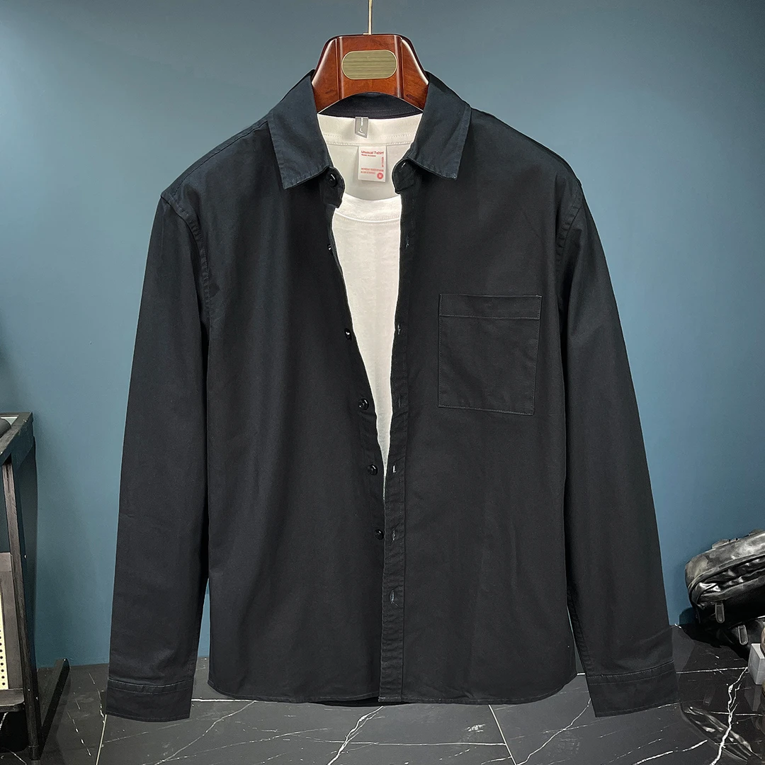 春秋款高级感匹马棉百搭纯色长袖衬衫男日系痞帅休闲衬衣男生寸衫