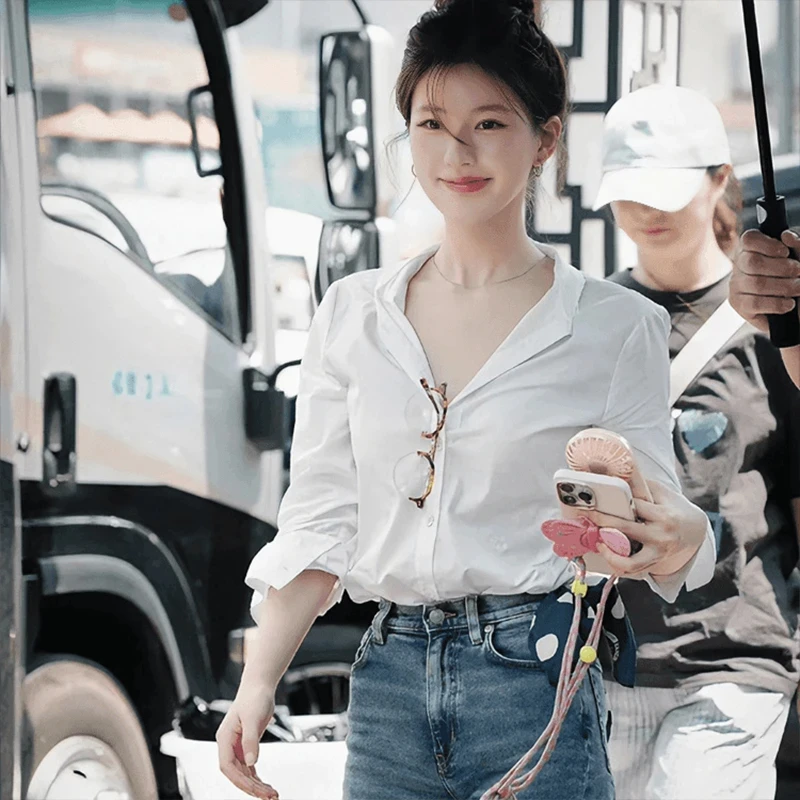 许我耀眼许研赵露思同款衣服白色衬衫女气质职场衬衣上衣新款春秋