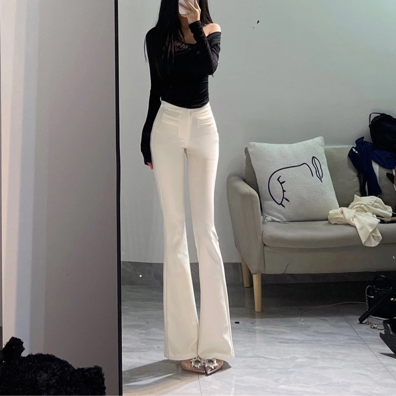 夏季薄款超模高级感气质百搭显高黑色喇叭裤小众设计微喇休闲裤