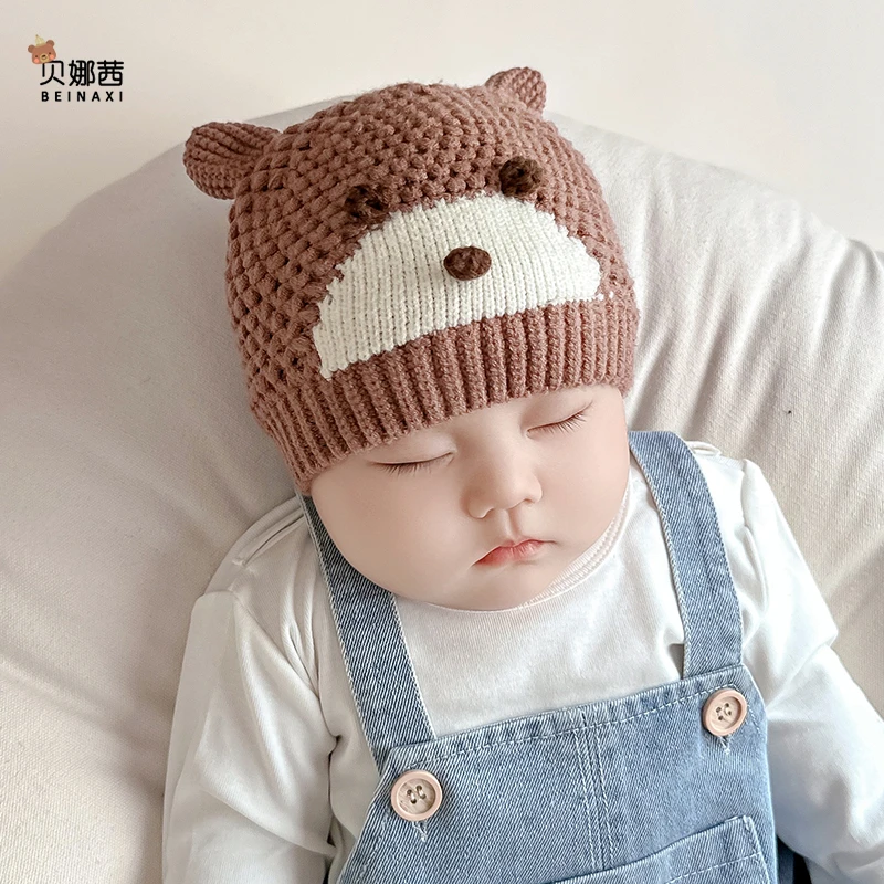 婴儿帽子秋冬款毛线帽宝宝帽子婴幼儿6-12月可爱针织加厚保暖护耳