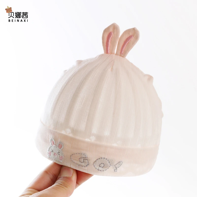 婴儿帽子夏季薄款可爱超萌护卤门帽0-8月新生儿韩系洋气纯棉胎帽