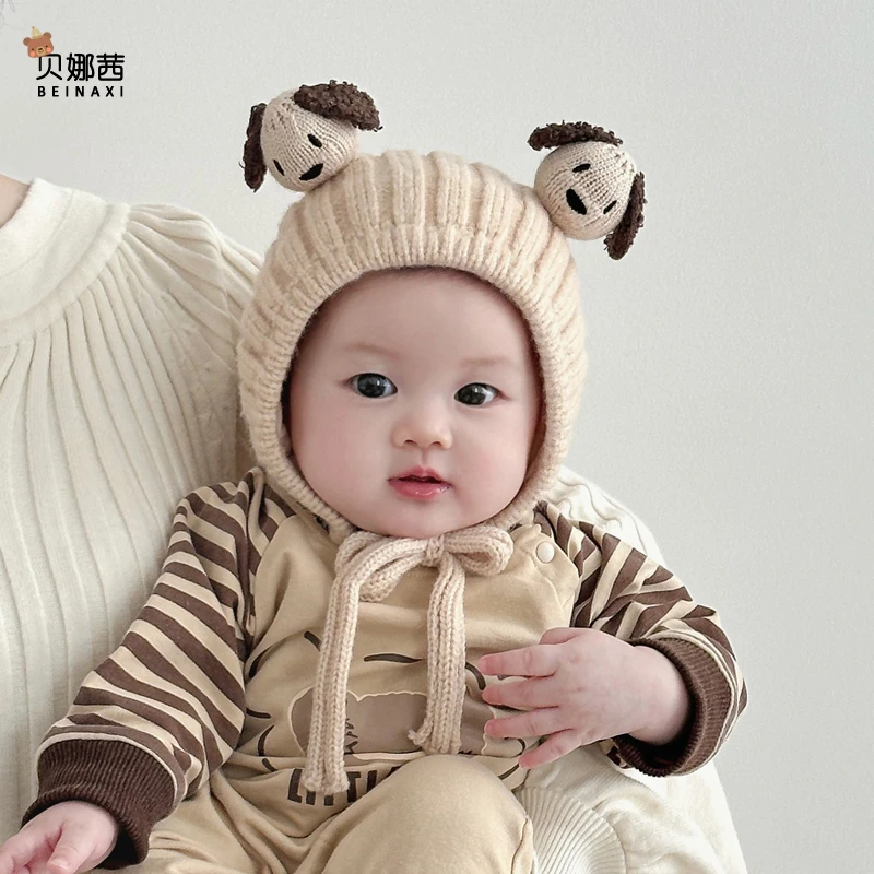 Beinaqian/贝娜茜宝宝帽子秋冬季婴儿小月龄外出婴幼儿加厚毛线帽