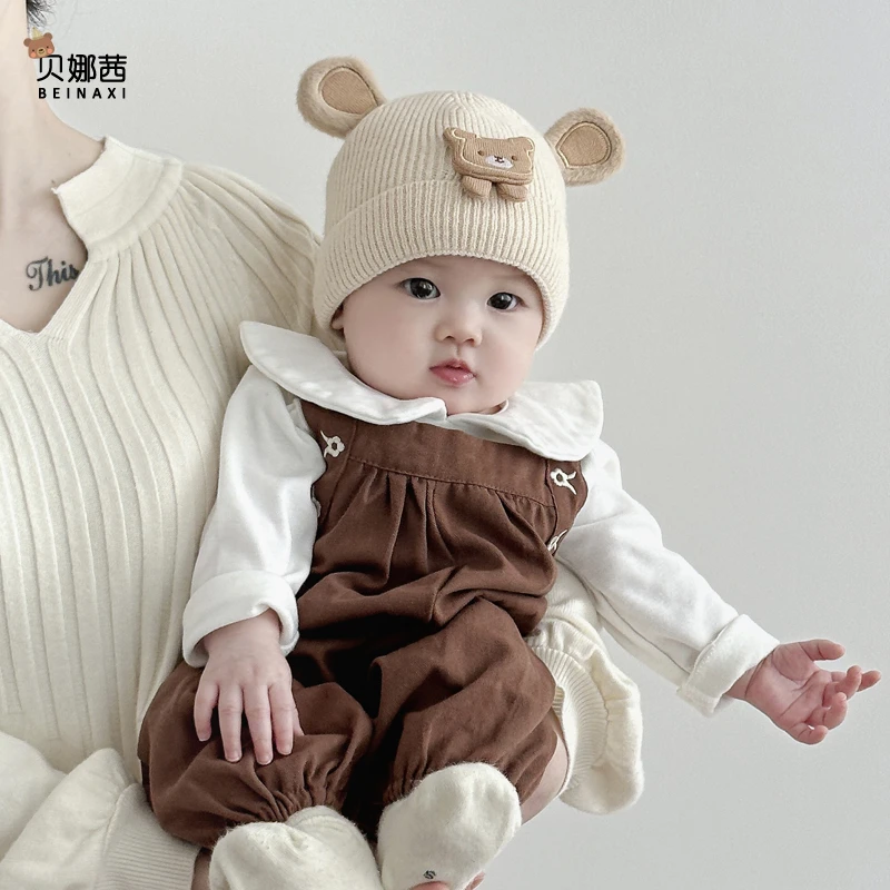 Beinaqian/贝娜茜婴儿帽子宝宝男毛线帽婴幼儿外出加厚针织帽冬季