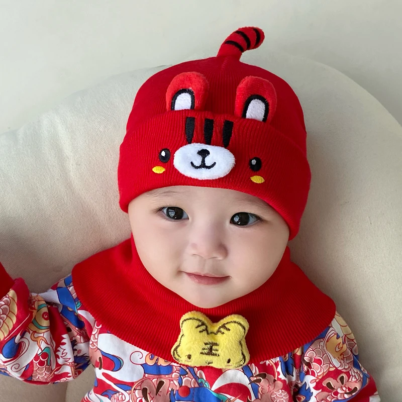 婴儿帽子秋冬款可爱超萌宝宝加厚针织婴幼儿初生儿过年帽毛线帽