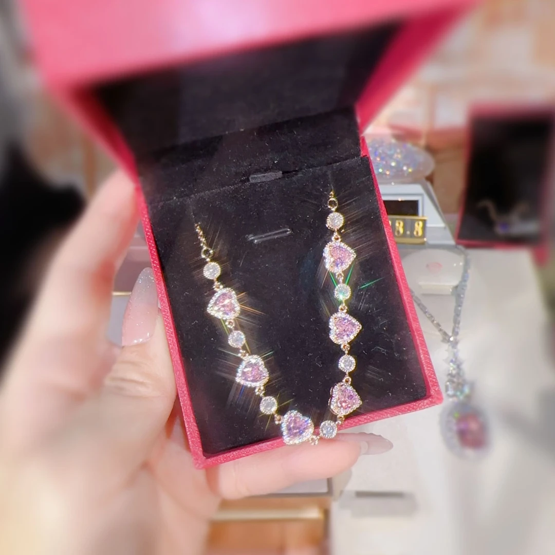 【手链】香槟金色手链粉色满镶闪耀女神时尚大气复古大牌网红气质款