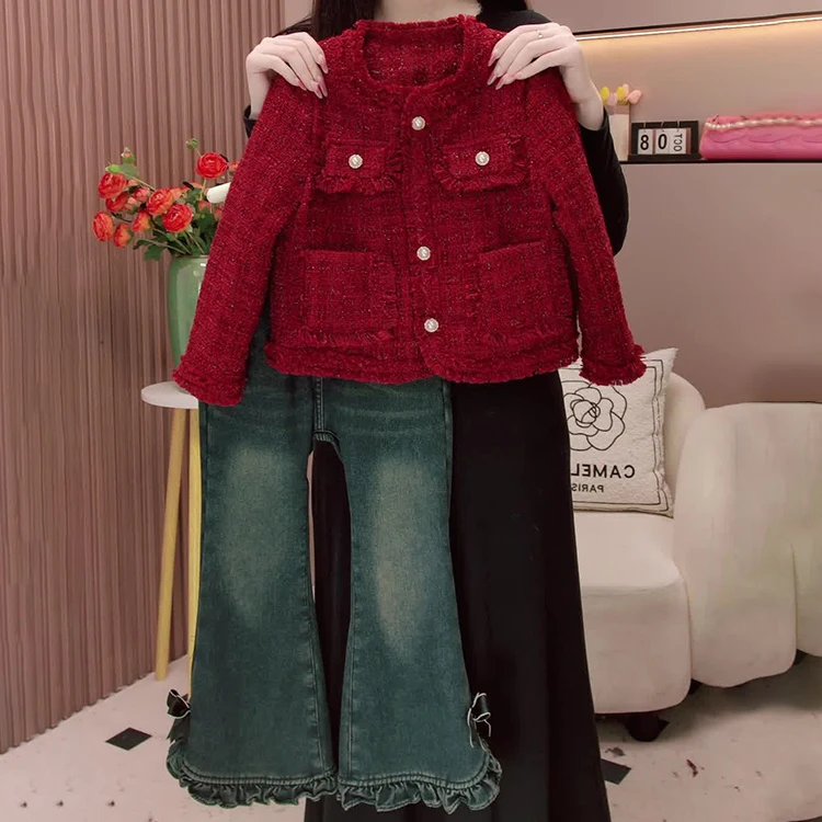 女童夹棉加厚2024新款秋冬款洋气中大童小香风外套时髦网红外套