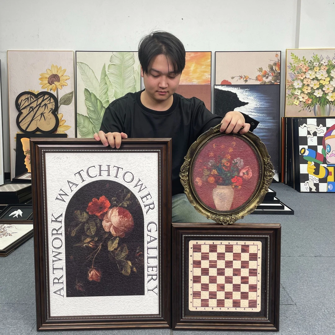 现代简约复古客厅装饰画壁画高端沙发背景墙组合画3570