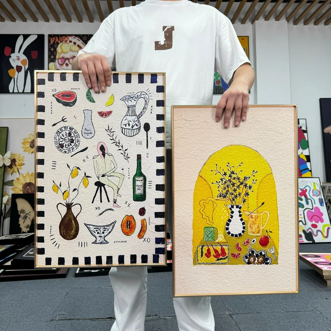 铝合金波西米亚抽象花瓶客厅装饰画女孩卧室小众艺术玄关画4060