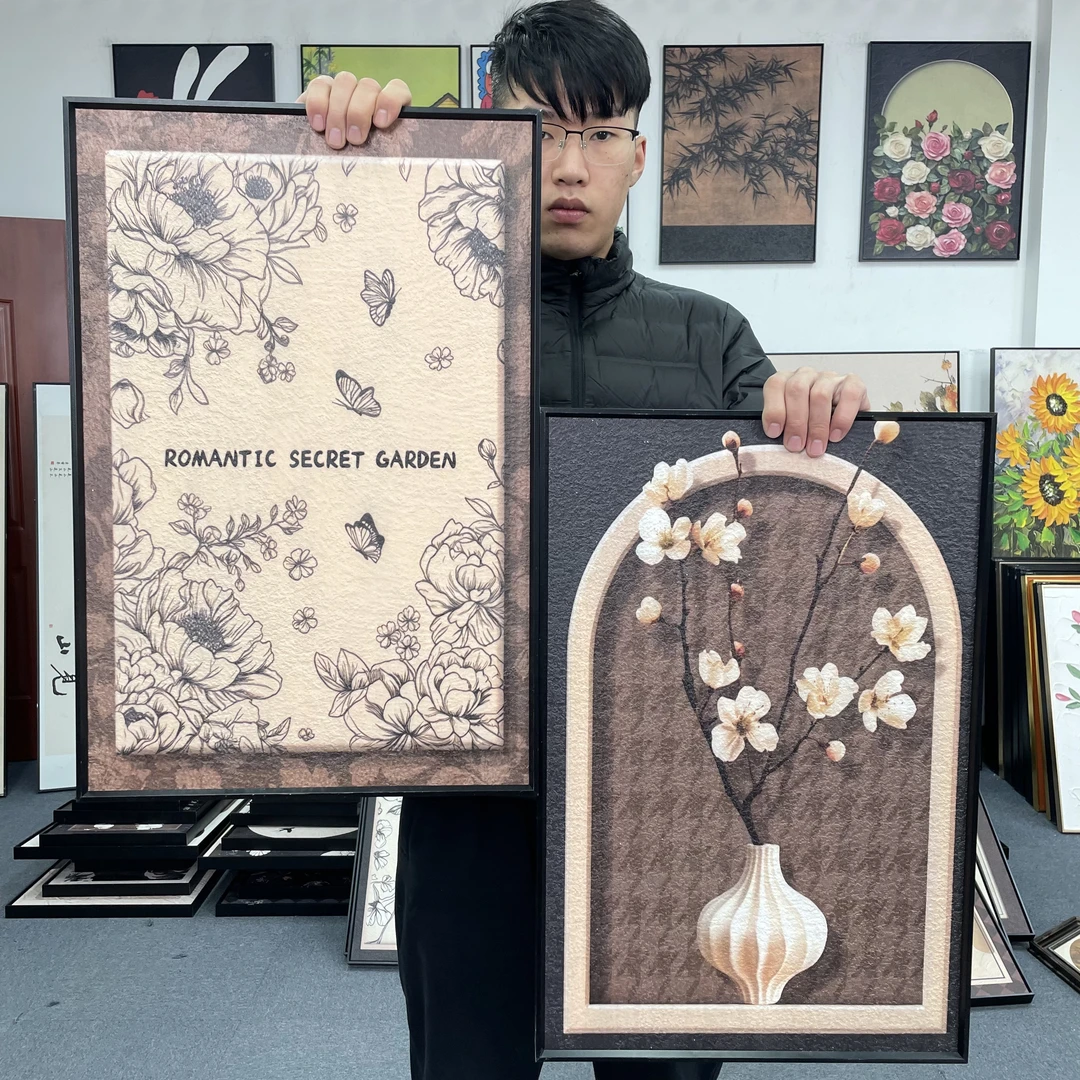 花卉蝴蝶客厅装饰画奶油风沙发墙挂画ins风餐厅壁画4060