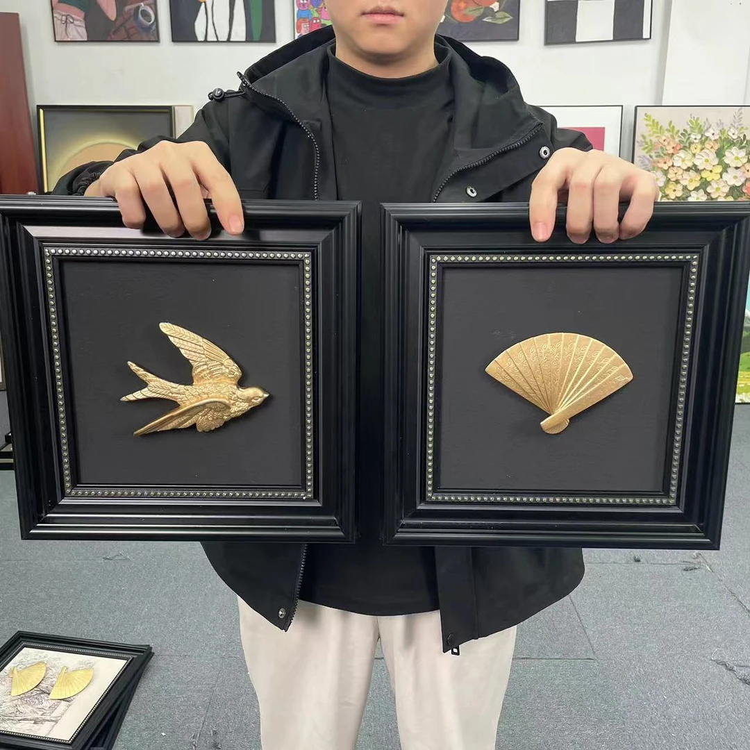 XX中古风挂画石膏浮雕装饰画家居复古燕子扇子组合扩香石摆件